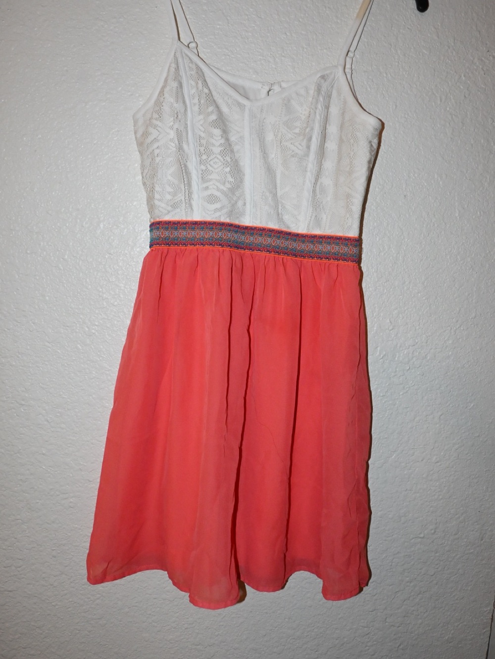 Speechless White Lace Top Coral Skirt Midi Dress with Embroidered Waist